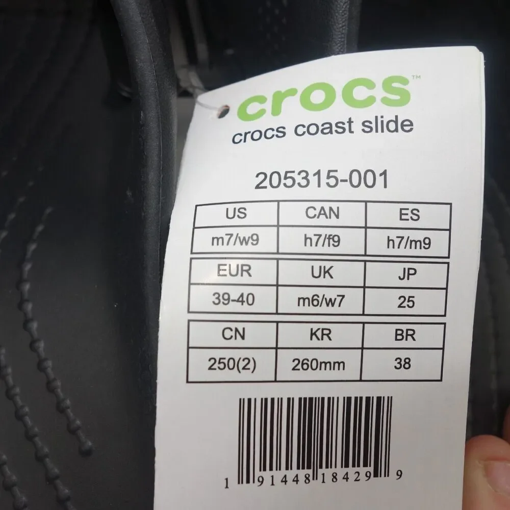 NEW Crocs Coast Slides Sandals Slip On Black Unisex Men's 7 Women's 9